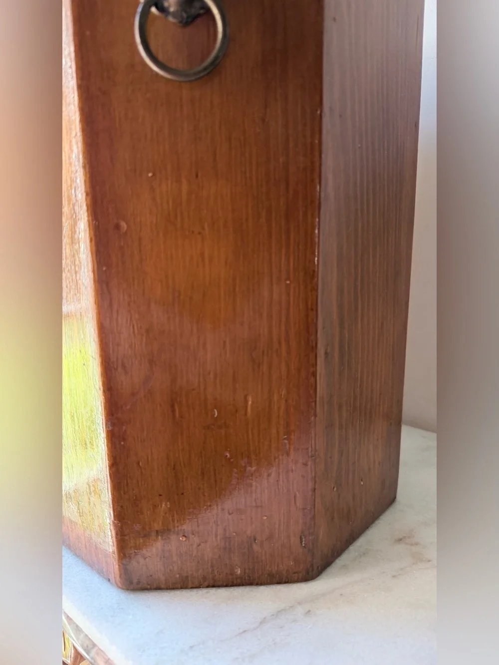 VTG /MC Wood Octagon Shape Trash Can Waste Bin With Lions Heads Unique Storage
